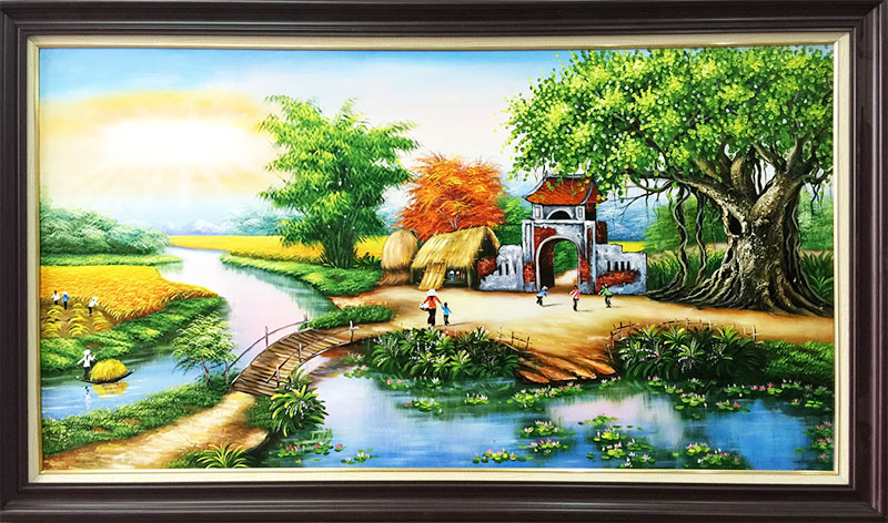 Tranh sơn dầu vẽ phong cảnh sinh hoạt ở nông thôn Việt Nam TSD 382