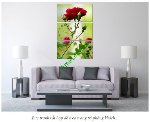 Bộ tranh hoa hồng ghép kiểu đứng treo phòng khách đẹp-02