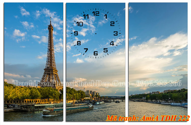 Tranh ghép đồng hồ 3 tấm AmiA 222 tháp Eiffel