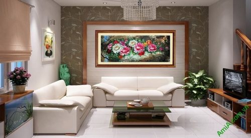 Tranh hoa Mẫu Đơn trang trí phòng khách hiện đại Amia 421-01