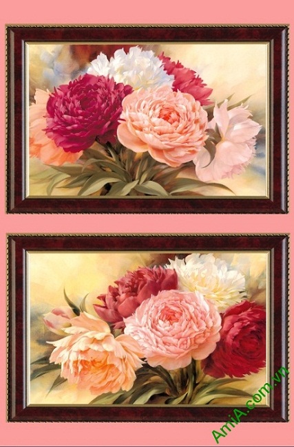 Bộ tranh trang trí hoa Mẫu Đơn thiết kế Vintage Amia 425