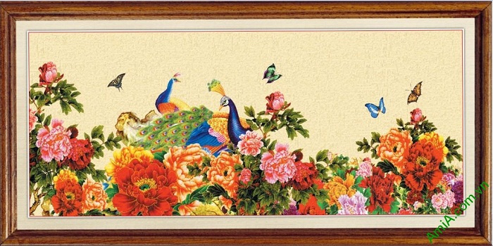 Tranh trang trí Chim Công Hoa Mẫu Đơn Amia 422
