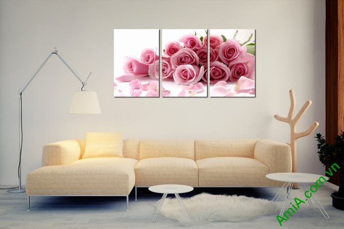 Tranh trang trí ghép bộ 3 tấm hoa Hồng tình yêu Amia 452-00