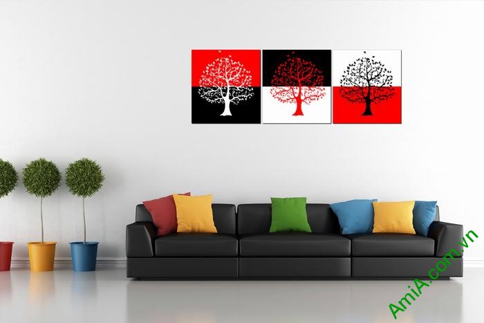 Tranh trang trí phòng khách hiện đại Cây đỏ đen Amia 453-03