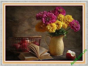 Tranh trang trí nghệ thuật bình hoa cúc vintage Amia 577-00