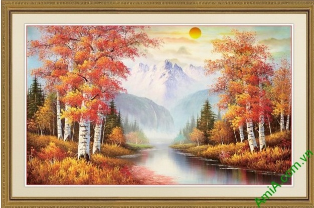 Tranh trang trí phong cảnh sáng mùa thu yên bình Amia 556