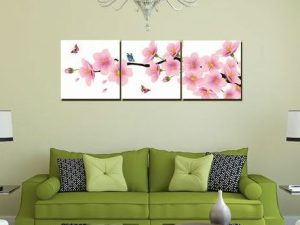 Tranh trang trí phòng khách hiện đại hoa đào bướm Amia 464-00