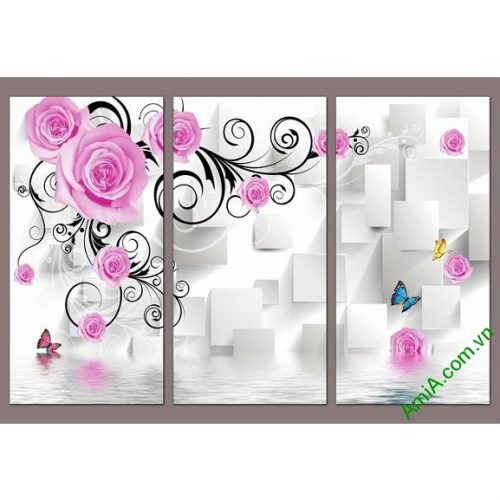 Tranh trang trí phòng khách in nổi 3D hoa hồng Amia 523-00