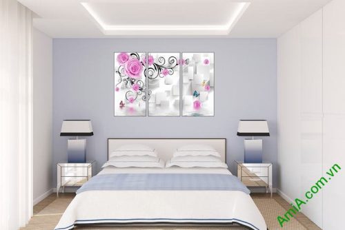 Tranh trang trí phòng khách in nổi 3D hoa hồng Amia 523-03