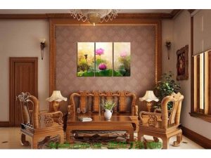 Hình ảnh mẫu tranh ghép bộ đầm hoa sen treo phòng khách
