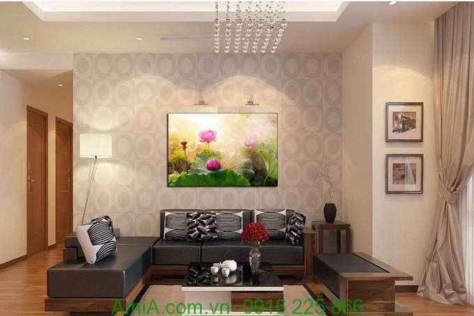 Hình ảnh Tranh hoa sen nghệ thuật một tấm trang trí phòng khách