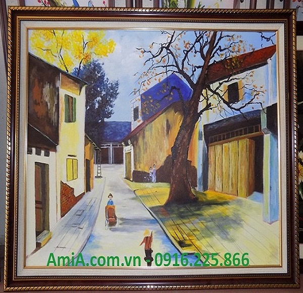 Tranh vẽ sơn dầu phố cổ Hà Nội TSD 103 - AmiA Hà Nội