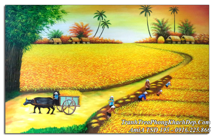 Tranh vẽ cánh đồng lúa chín sơn dầu TSD 195 AmiA