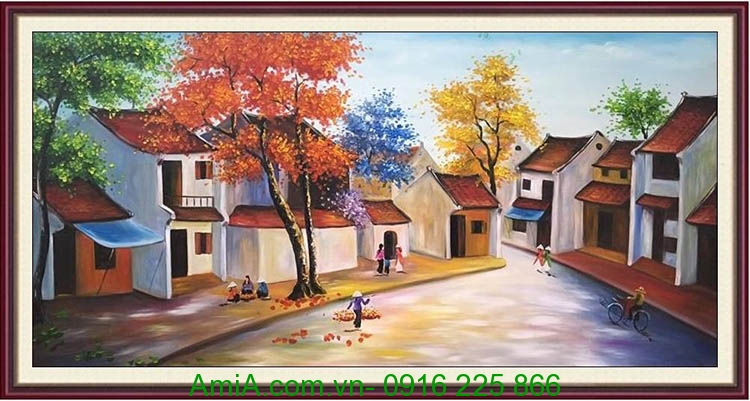 Hình ảnh phố cổ Hà Nội đẹp trong bức tranh vẽ sơn dầu