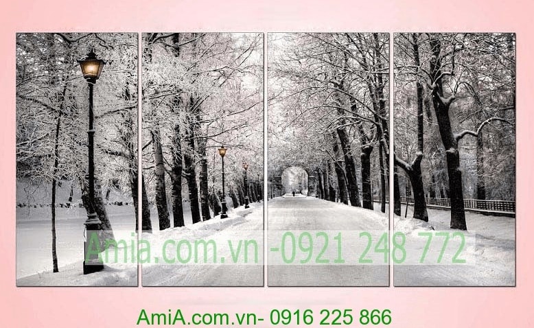 Tranh phong cảnh đẹp mùa đông treo tường phòng khách AmiA 2021