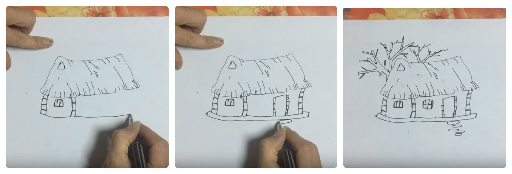 Vẽ tranh phong cảnh quê hương bằng bút bi hoàn thiên ngôi nhà ...