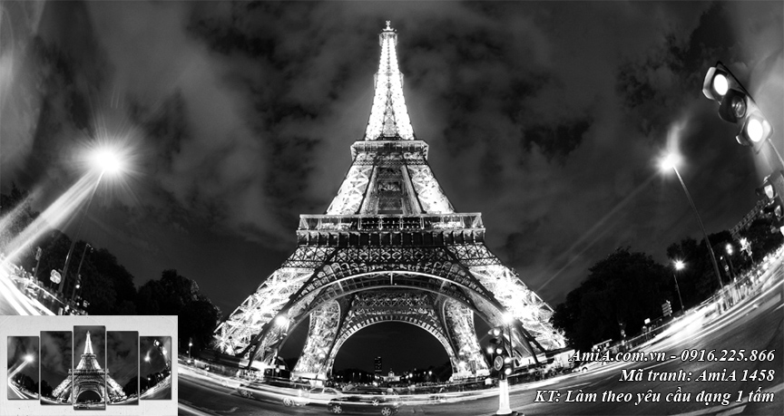 Tranh phong cảnh đen trắng treo phòng khách: Tháp Eiffel Amia 1458
