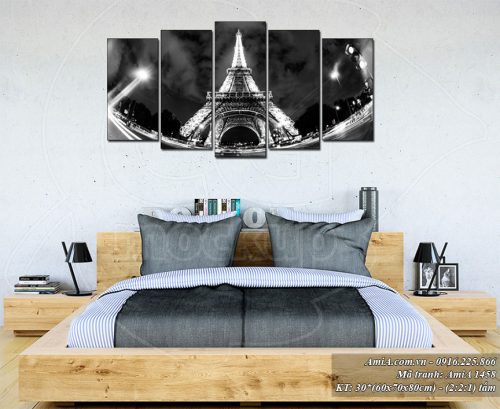 Tranh treo phong ngu hien dai Amia 1458 tháp Eiffel ve dem