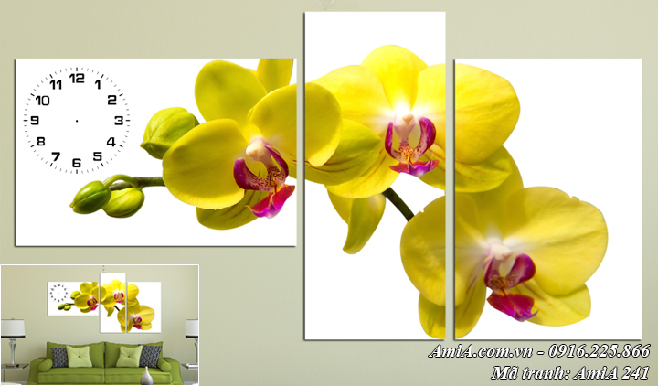Hình ảnh tranh hoa lan vàng bộ 3 tấm nở phú quý AmiA 241