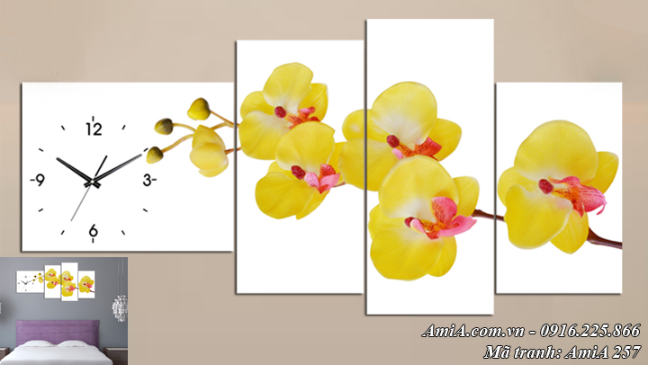 Tranh hoa lan vàng phú quý đẹp AmiA 257 bộ 4 tấm