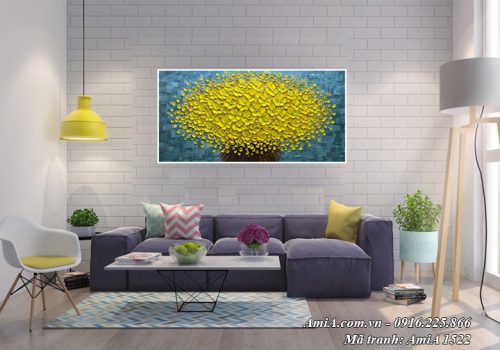 Hình ảnh tranh hoa mai vàng treo phòng khách phú quý