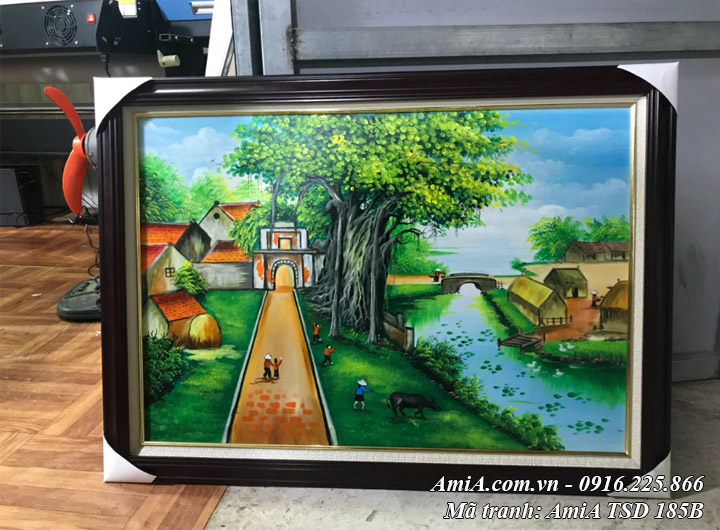 Hình ảnh cửa hàng tranh sơn dầu bán tranh làng quê Việt Nam khổ nhỏ AmiA TSD 185B