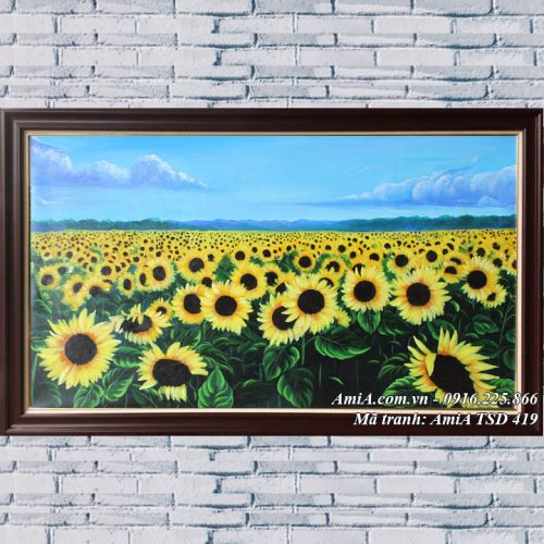 Hình ảnh tranh cánh đồng hoa hướng dương vẽ sơn dầu TSD 419