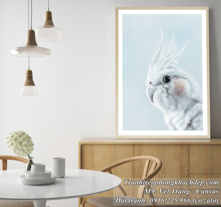 Tranh trang trí phòng khách phong cách Bắc Âu chú vẹt trắng