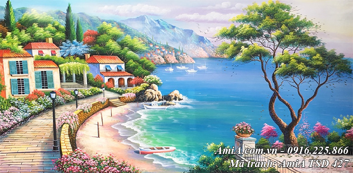 Hình ảnh ngôi nhà bên bờ biển xanh nổi tiếng của Thomas được vẽ sơn dầu tại AmiA
