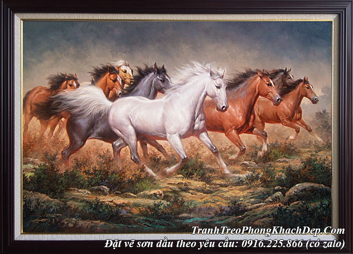 AmiA nhận vẽ tranh sơn dầu đàn ngựa 8 con chạy trên đồng cỏ theo yêu cầu