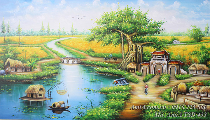 Tranh vẽ đồng làng quê Việt Nam bằng sơn dầu TSD 433 AmiA