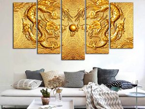 AmiA 1544 tranh phong thủy rồng vàng treo phòng khách đẹp