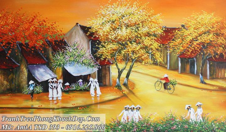 Tranh vẽ phố cổ mùa Thu bằng sơn dầu AmiA tSD 393