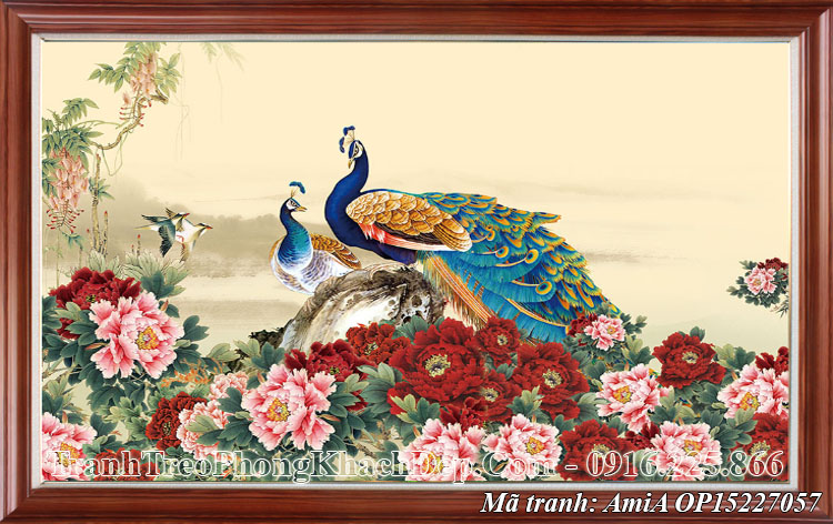 Tranh khổ lớn một tấm tranh chim công phong thủy amia OP15227057