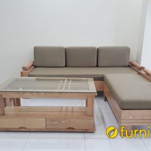 sofa gỗ sồi góc chữ l hiện đại