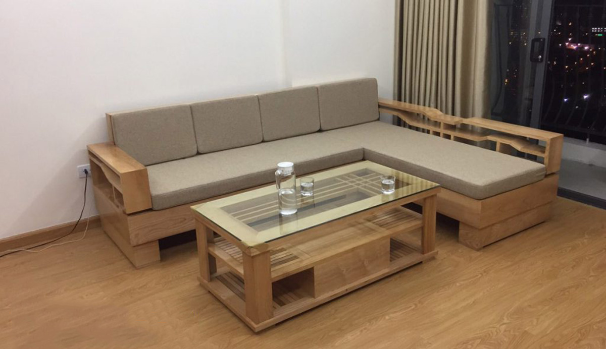 Ghế sofa gỗ tự nhiên cao cấp nệm nỉ kê phòng khách